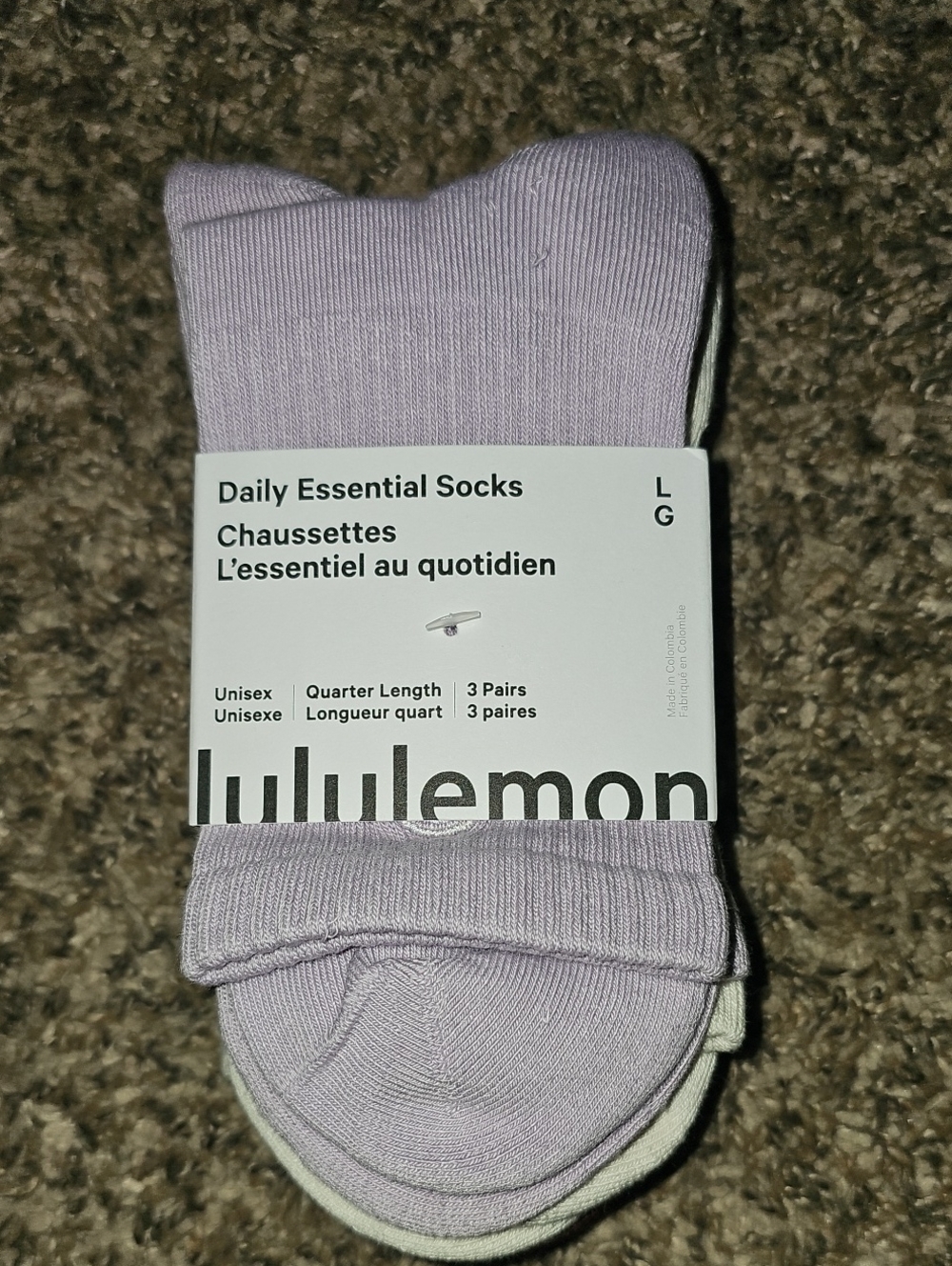 Lululemon Daily Essential Socks! Quarter Length! 3 Pack,nwts! LLAY/LTIV/CACH